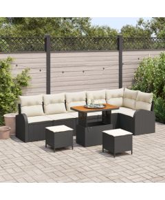 Vidaxl 9-częściowy zestaw sof ogrodowych z poduszkami Czarny Polirattan Akacja Dārza mēbeļu komplekti