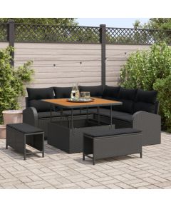 vidaXL 8-częściowy zestaw sof ogrodowych z poduszkami Czarny Polirattan Akacja Dārza mēbeļu komplekti