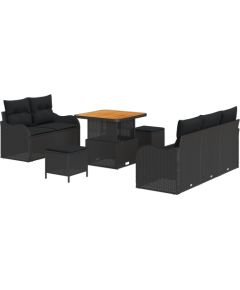 Vidaxl 8-częściowy zestaw sof ogrodowych z poduszkami czarny polirattan akacja Dārza mēbeļu komplekti