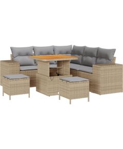Vidaxl Zestaw Sofy Ogrodowej 8-częściowej z Poduszkami Beżowy Polirattan Akacja Dārza mēbeļu komplekti