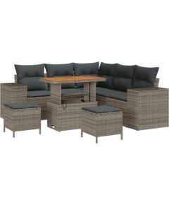 vidaXL 8-częściowy zestaw sof ogrodowych z poduszkami w szarym kolorze z polirattanu i akacji Dārza mēbeļu komplekti