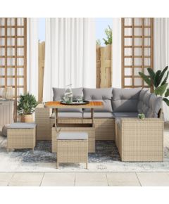 Vidaxl Zestaw 8-częściowych kanap ogrodowych z poduszkami beżowy polirattan akacja Dārza mēbeļu komplekti
