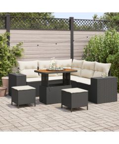 Zestaw sof ogrodowych vidaXL 8 elementów z poduszkami czarny z polirattanu akacjowego Dārza mēbeļu komplekti