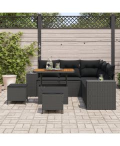 Zestaw Sofowy vidaXL 8 Części z Poduszkami Czarny Polirattan Akacja Dārza mēbeļu komplekti