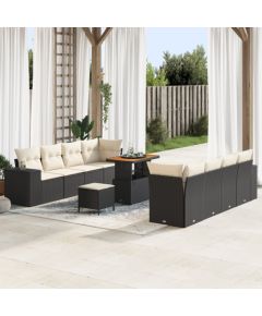 vidaXL 11-częściowy zestaw sof ogrodowych z poduszkami czarny polirattan akacja Dārza mēbeļu komplekti