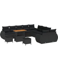 Vidaxl 13-częściowy zestaw sof ogrodowych z poduszkami czarny polirattan akacja Dārza mēbeļu komplekti