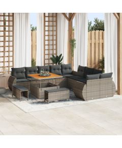 vidaXL 13-Częściowy Zestaw Sofy Ogrodowej z Poduszkami Szary Polirattan Akacja Dārza mēbeļu komplekti