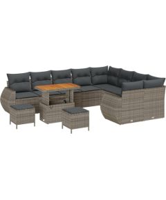 Zestaw sofy ogrodowej vidaXL 12 części z poduszkami szary polirattan akacja Dārza mēbeļu komplekti