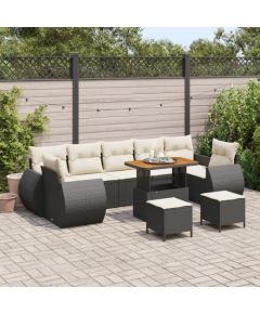 Vidaxl Zestaw sofy ogrodowej 10-częściowy z poduszkami czarny polirattan akacja Dārza mēbeļu komplekti