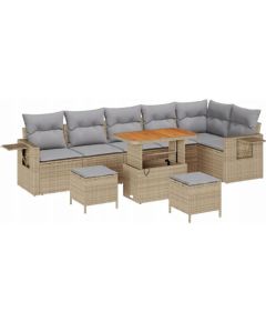 9-częściowy zestaw sofy ogrodowej vidaXL z poduszkami Beżowy Poli Rattan Akacja Dārza mēbeļu komplekti