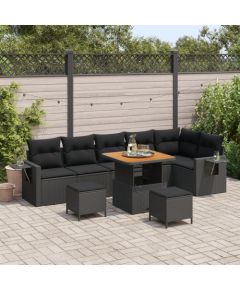 9-częściowy zestaw sof ogrodowych vidaXL z poduszkami czarny polirattan akacja Dārza mēbeļu komplekti