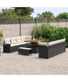 11-częściowy zestaw sof ogrodowych vidaXL z poduszkami czarny polirattan akacja Dārza mēbeļu komplekti