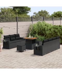 Zestaw Sof Ogrodowych vidaXL z Poduszkami Czarny Polirattan Akacja Dārza mēbeļu komplekti