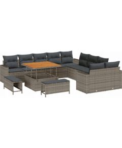 Vidaxl Zestaw ogrodowy 13 częściowy z poduszkami Szary Poli Rattan Akacja Dārza mēbeļu komplekti