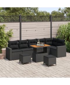 vidaXL 9-częściowy Zestaw Sof Ogrodowych z Poduszkami - Czarny Polirattan i Akacja Dārza mēbeļu komplekti