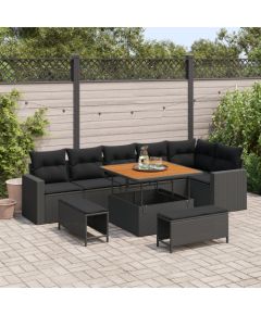 vidaXL 9-częściowy zestaw sof ogrodowych z poduszkami czarny poli rattan akacja Dārza mēbeļu komplekti