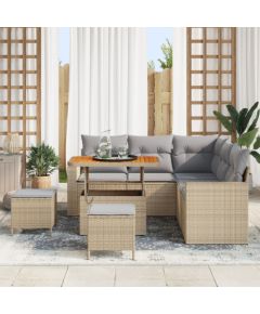 vidaXL 8-częściowy zestaw sof ogrodowych z poduszkami Beżowy Polirattan Akacja Dārza mēbeļu komplekti