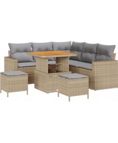 vidaXL 8-częściowy zestaw sof ogrodowych z poduszkami Beżowy polirattan akacja Dārza mēbeļu komplekti