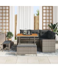 vidaXL Zestaw Sofy Ogrodowej 8-częściowy z Poduszkami Szary Polirattan Akacja Dārza mēbeļu komplekti