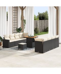 vidaXL Zestaw sofy ogrodowej 11-częściowy z poduszkami czarny polirattan akacja Dārza mēbeļu komplekti
