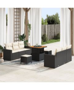 Zestaw Sof Ogrodowych vidaXL 9-częściowy z Poduszkami Czarny Polirattan Akacja Dārza mēbeļu komplekti