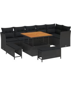 vidaXL 9-częściowy zestaw sof ogrodowych z poduszkami czarny polirattan akacja Dārza mēbeļu komplekti
