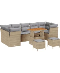 Vidaxl 10-częściowy zestaw sof ogrodowych z poduszkami Beżowy Rattan Akacja Dārza mēbeļu komplekti