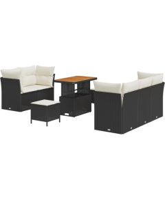 Zestaw sof ogrodowych vidaXL 8-częściowy z poduszkami Czarny Polirattan Akacja Dārza mēbeļu komplekti