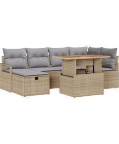 vidaXL Zestaw sofy ogrodowej 7 częściowy z poduszkami Beżowy Polirattan Dārza mēbeļu komplekti