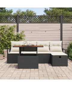 Vidaxl Zestaw 6-częściowy sofy ogrodowej z poduszkami Czarny Polirattan Dārza mēbeļu komplekti