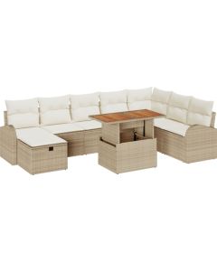 vidaXL 9-częściowy zestaw sofy ogrodowej z poduszkami Beżowy Poli Rattan Dārza mēbeļu komplekti