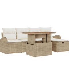 Zestaw sof ogrodowych vidaXL 6 części z poduszkami w kolorze kremowym z polirattanu Dārza mēbeļu komplekti