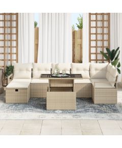 8-częściowy zestaw ogrodowy vidaXL z poduszkami beżowy poli rattan Dārza mēbeļu komplekti