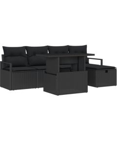 vidaXL 6-częściowy zestaw sofy ogrodowej z poduszkami Czarny Polirattan Dārza mēbeļu komplekti