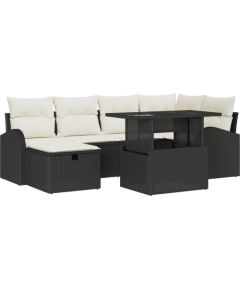 Vidaxl Zestaw sof ogrodowych 7-częściowy z poduszkami czarny polirattan Dārza mēbeļu komplekti
