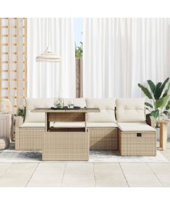 vidaXL 6-częściowy zestaw sofy ogrodowej z poduszkami Beżowy Polirattan Dārza mēbeļu komplekti