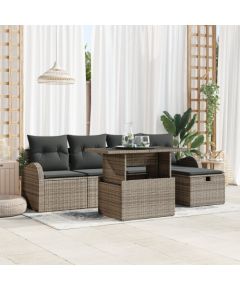 Zestaw sofy ogrodowej vidaXL 6-częściowy z poduszkami Szary Rattan Dārza mēbeļu komplekti