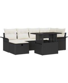 vidaXL Zestaw Sofy Ogrodowej 7 Części z Poduszkami Czarny Polirattan Dārza mēbeļu komplekti