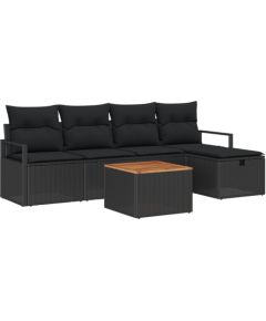 Zestaw Sofy Ogrodowej vidaXL 6 Częściowy z Poduszkami Czarna Polirattan Dārza mēbeļu komplekti