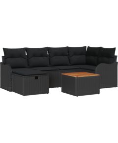 vidaXL 7-częściowy zestaw sof ogrodowych z poduszkami Czarny Polirattan Dārza mēbeļu komplekti