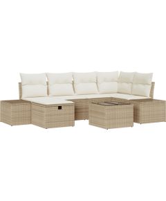 vidaXL 7-osobowy Zestaw Sof Ogrodowych z Poduszkami Beżowy Polirattan Dārza mēbeļu komplekti