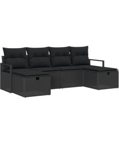 Vidaxl Zestaw 6-częściowy sofy ogrodowej z poduszkami czarny polirattan Dārza mēbeļu komplekti