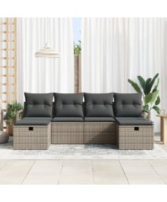 Vidaxl Zestaw 6 częściowy sofy ogrodowej z poduszkami szary polirattan Dārza mēbeļu komplekti