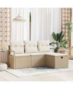 Zestaw 4-częściowy sof ogrodowych vidaXL z poduszkami Beżowy Rattan poliester Dārza mēbeļu komplekti