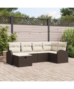 Vidaxl 6-częściowy Zestaw Sofy Ogrodowej z Poduszkami Brązowy Polirattan Dārza mēbeļu komplekti