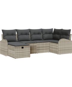 Zestaw sof ogrodowych vidaXL 6 częściowy z poduszkami Jasnoszary Polirattan Dārza mēbeļu komplekti