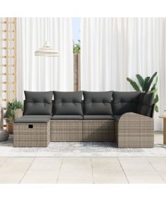 Vidaxl 6-częściowy zestaw sof ogrodowych z poduszkami Szary Polirattan Dārza mēbeļu komplekti