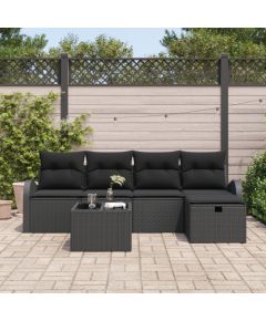 Zestaw Sof Ogrodowych vidaXL 6-częściowy z poduszkami Czarny Poli Rattan Dārza mēbeļu komplekti