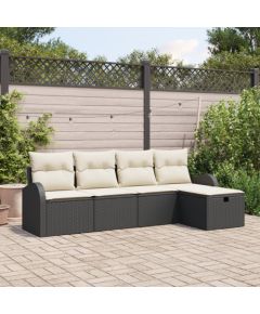 vidaXL 5-częściowy zestaw sof ogrodowych z poduszkami, czarny polirattan Dārza mēbeļu komplekti