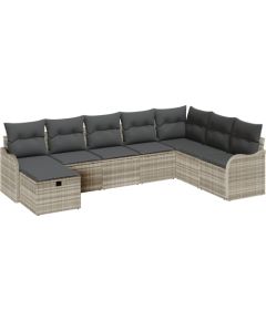 vidaXL 8-częściowy zestaw sof ogrodowych z poduszkami Jasnoszary Polirattan Dārza mēbeļu komplekti